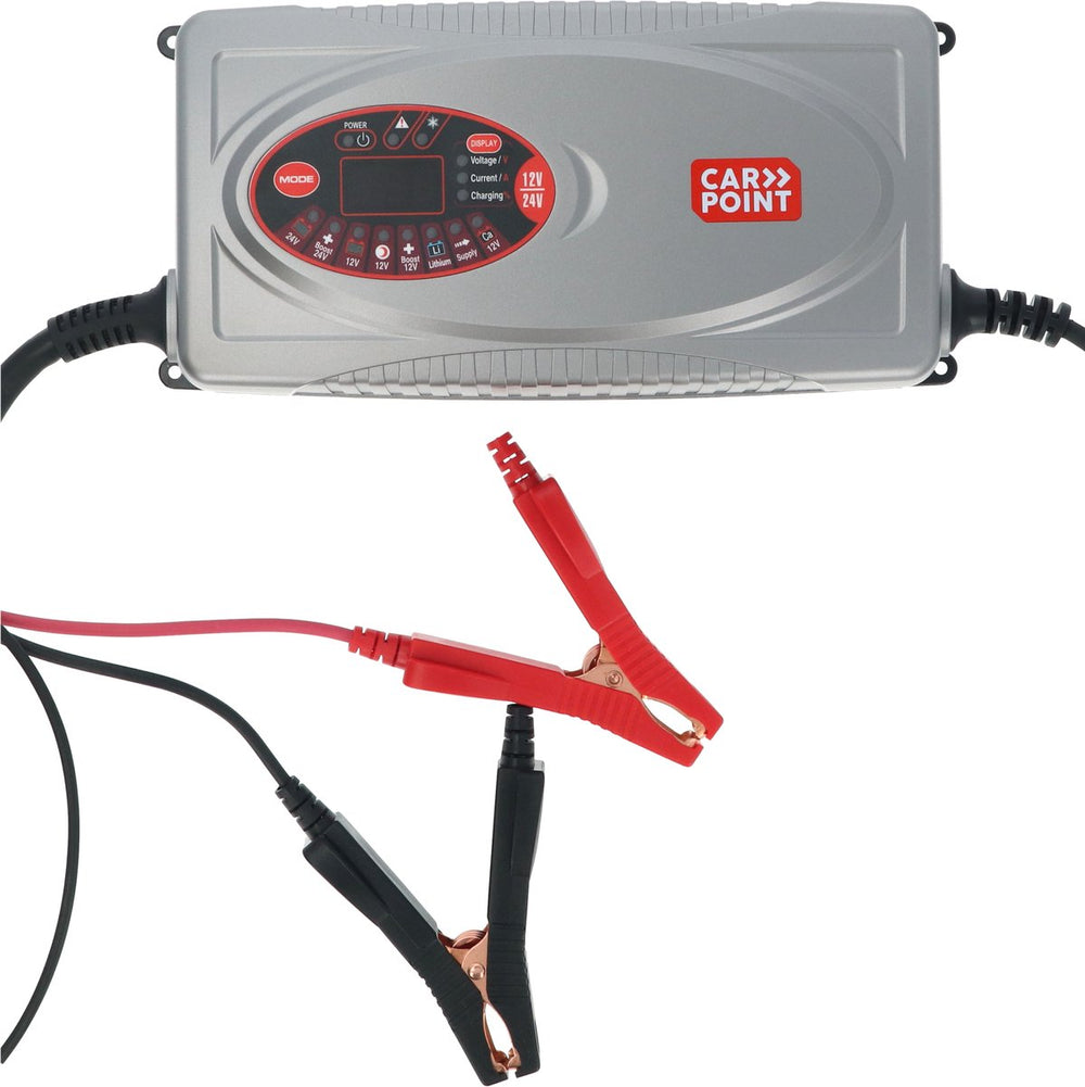 Carpoint bx-5m acculader 12v 24v - volautomatisch - oplaadcyclus in 9 stappen – snel laad- en geheugenfunctie - laadstroom 25 ampère - lithium