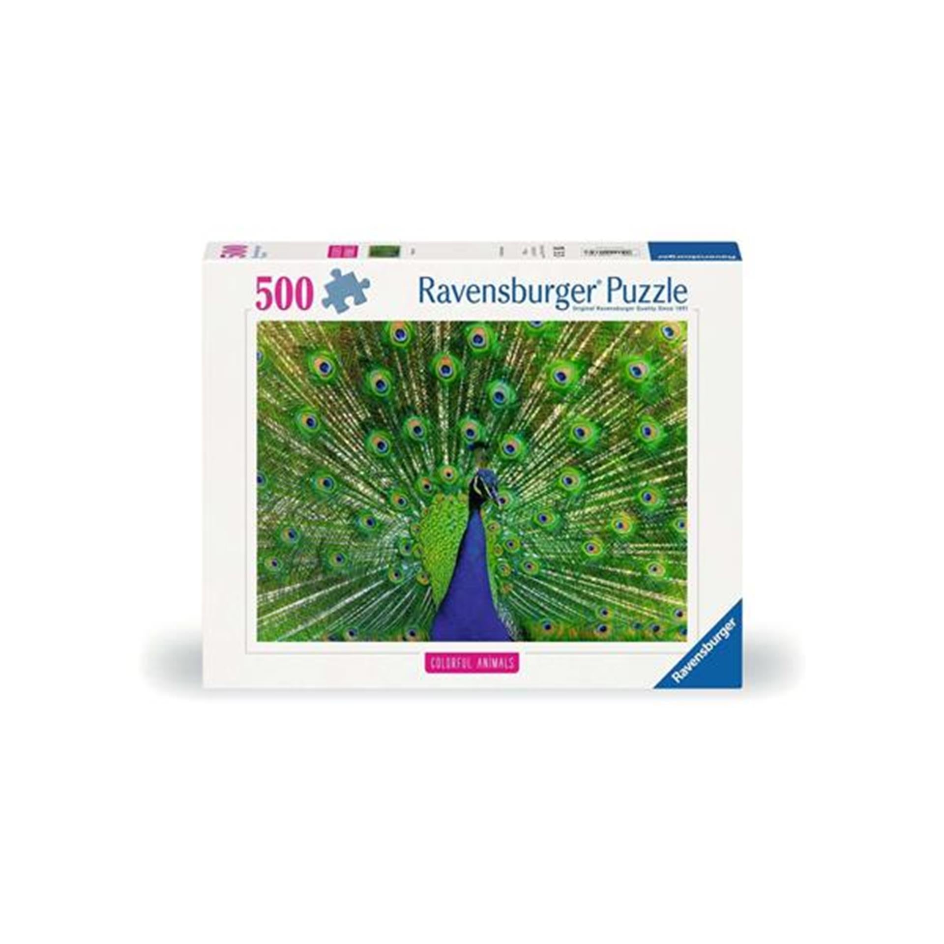 Ravensburger legpuzzel kleurrijke dieren pauw, 500st.