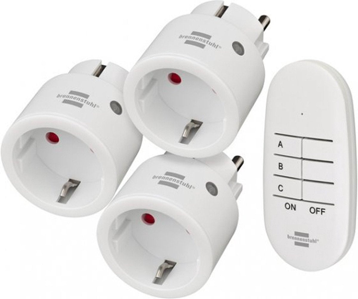 Brennenstuhl comfort-line draadloze schakelaarset mini 3+1, 3 mini draadloze schakelaars (voor binnenshuis, met afstandsbediening en hogere contactbescherming) wit