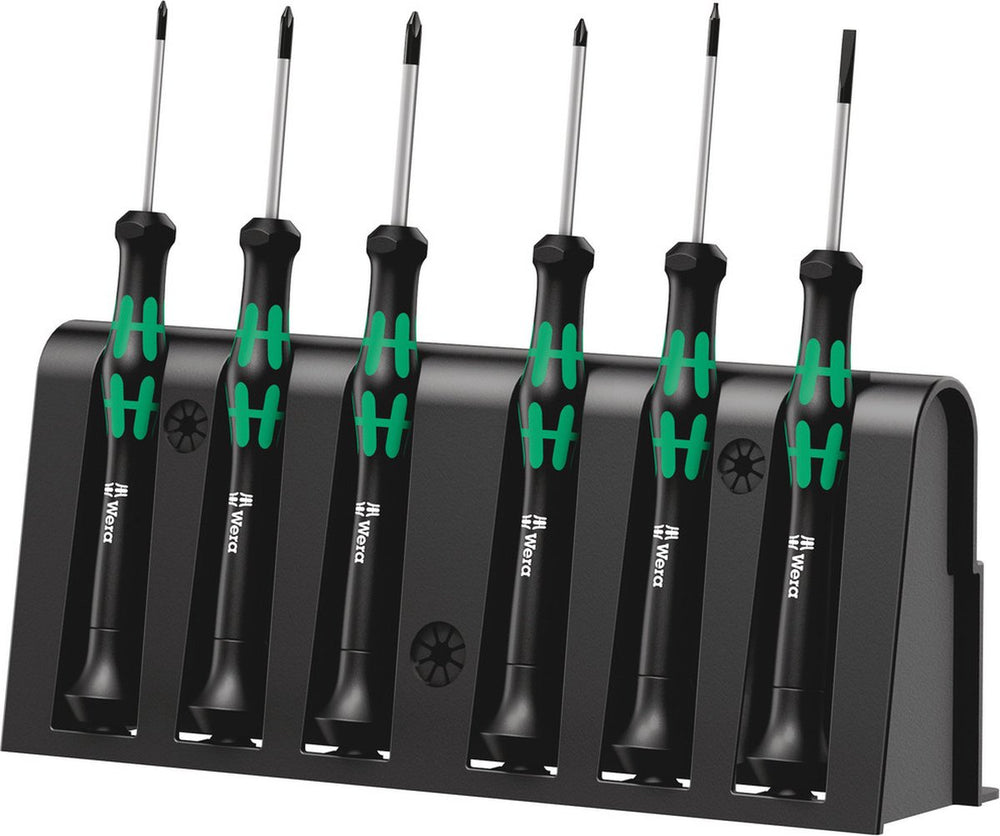 Wera 2050 6 schroevendraaierset elektronica en fijnmechanica 6-delig plat, kruiskop phillips, torx plus, microstix