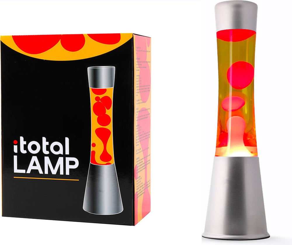 I-total lavalamp - lava lamp - sfeerlamp - 40x11 cm - glas aluminium - 30w - geel met rode lava - zilvergrijs - xl2349