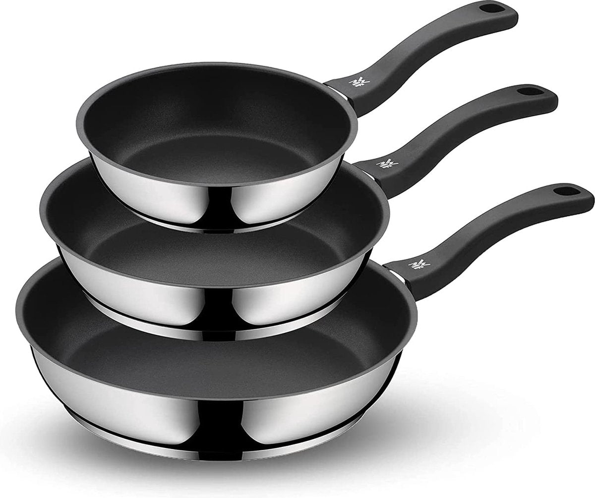 Wmf 3-delige gecoate koekenpan met handvat - pannenset non-stick - diameters 20 24 28 cm - zilver zwart