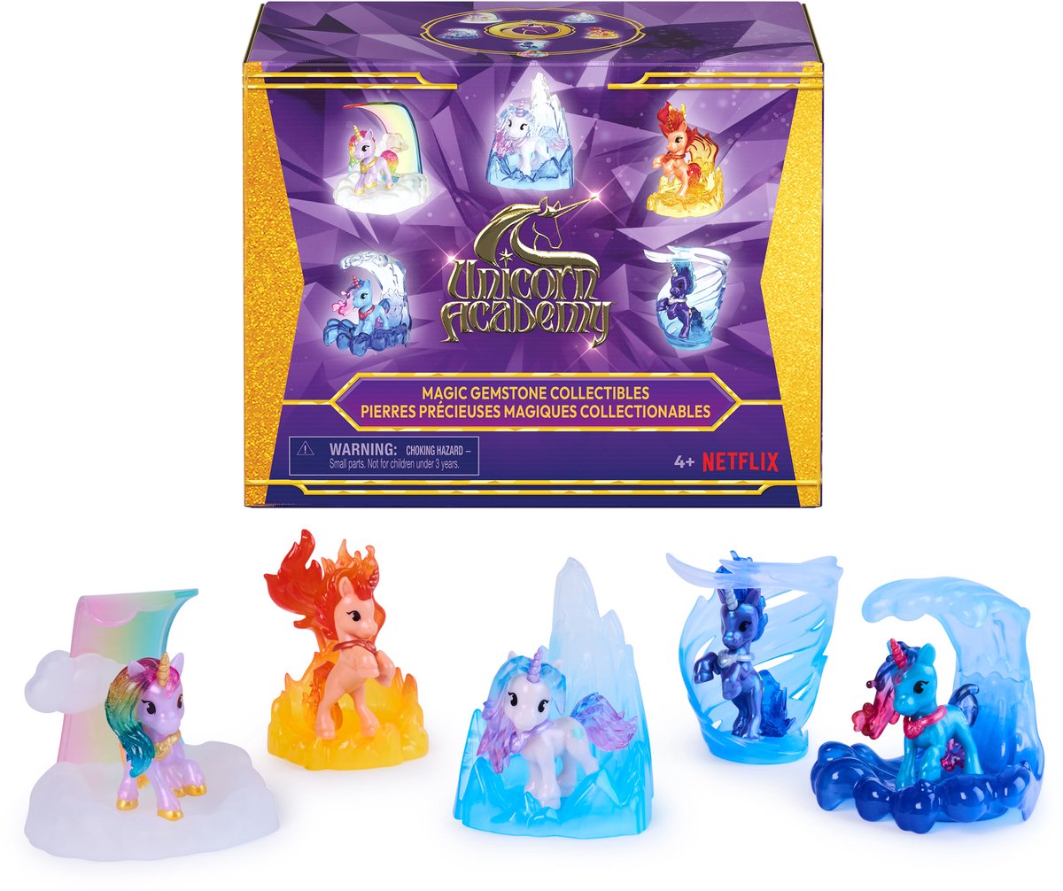 Unicorn academy - 5-pack eenhoorn met magische edelstenen - eenhoornspeelgoed - speelsets