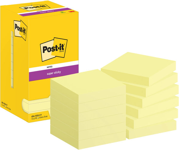 Post-it super sticky notes 654-12ss-cy 76x76 mm effen geel