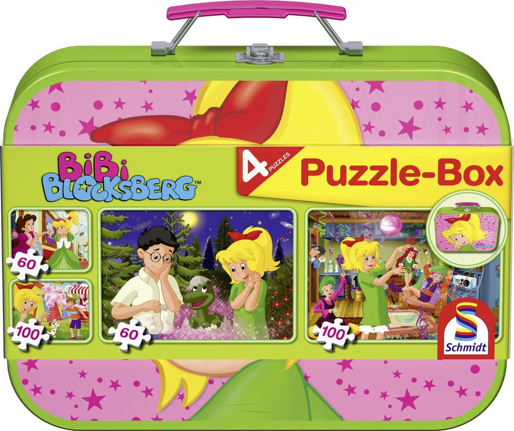 Schmidt - legpuzzel - bibi blocksberg, puzzelbox, 2x60 2x 100 stukjes in metalen koffer - kinderen - vanaf 6 jaar