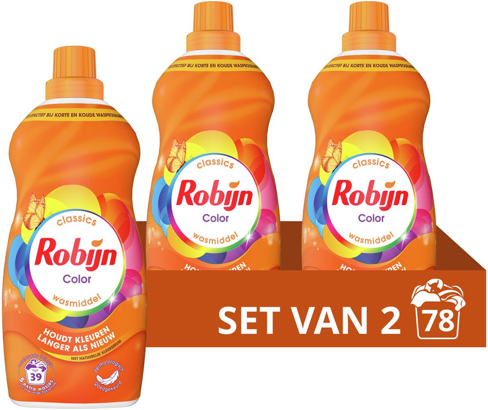 Robijn - vloeibaar wasmiddel - klein krachtig - color - voordeelverpakking - 2 flessen - 78 wasbeurten