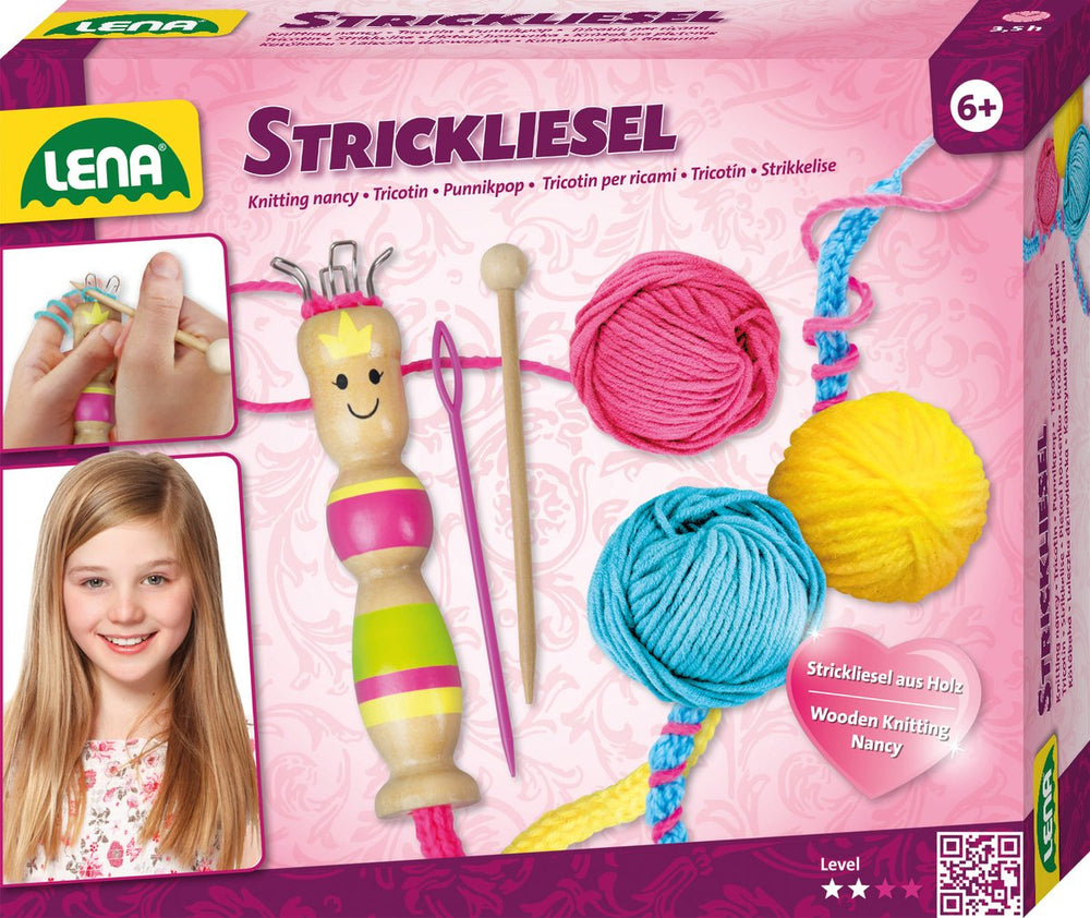 Lena punnikset meisjes hout wol roze geel blauw 6-delig