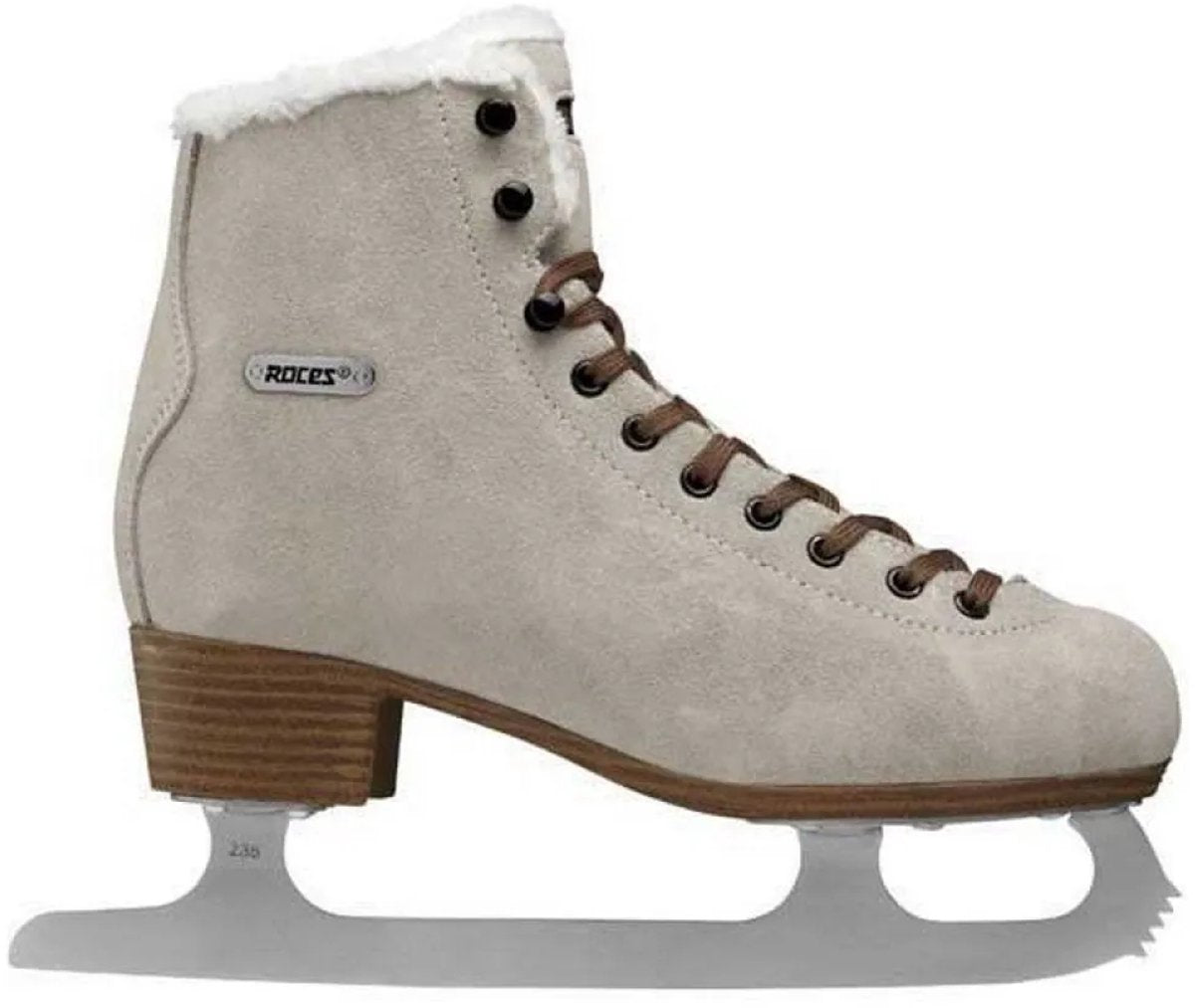 Roces - suède eco-fur - kunstschaatsen - schaatsen dames - bruin - warme eco-fur voering rvs ijzer - maat eu 37