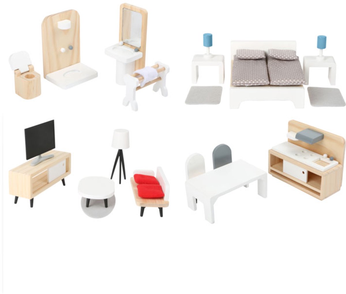 Small foot - wooden dollhouse furniture complete set, 28 pcs.