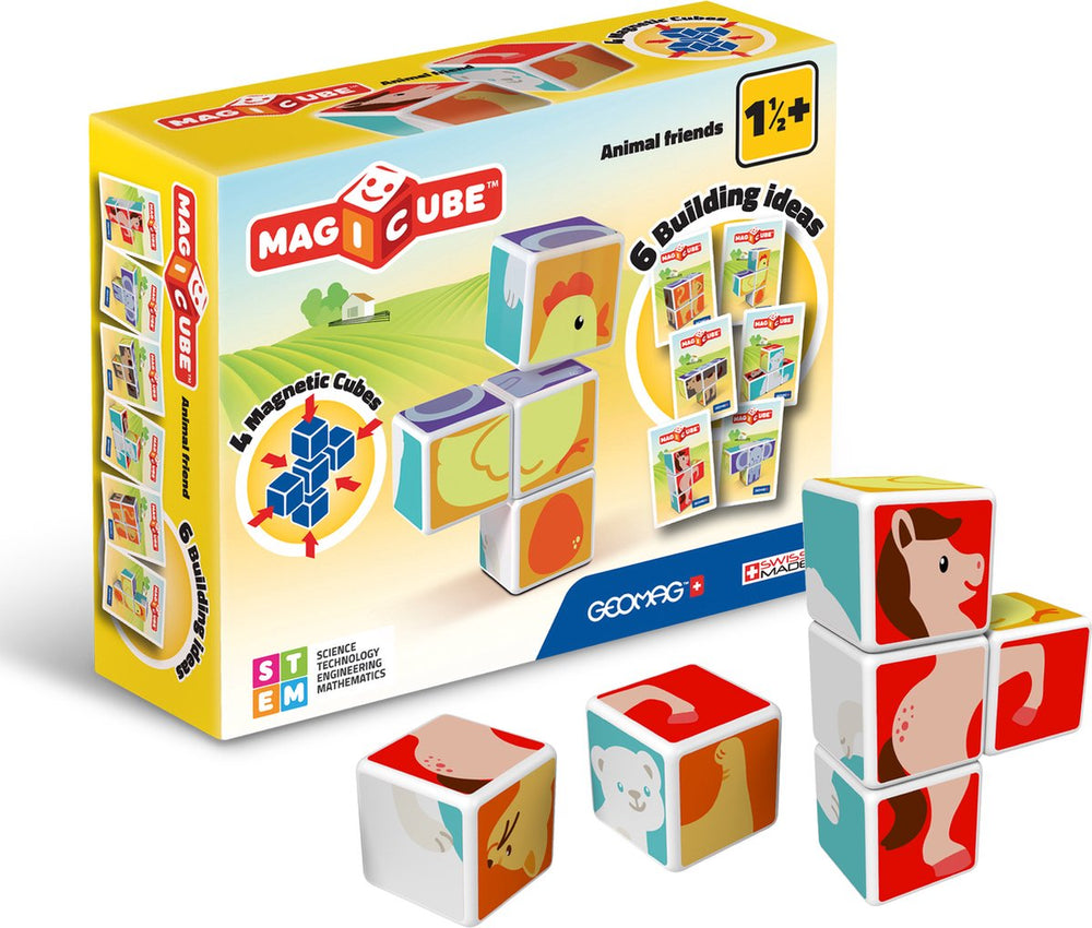 Geomag magicube dierenvrienden - magnetische bouwblokken - 4-delig - vanaf 2 jaar