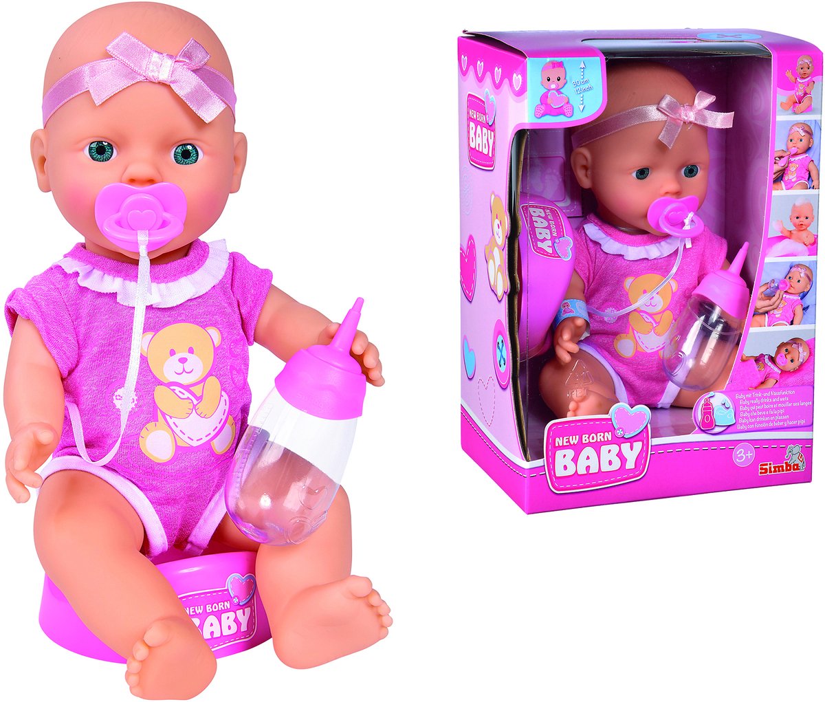 Simba - new born baby - cute doll - 30cm - drink en plasfunctie - babypop