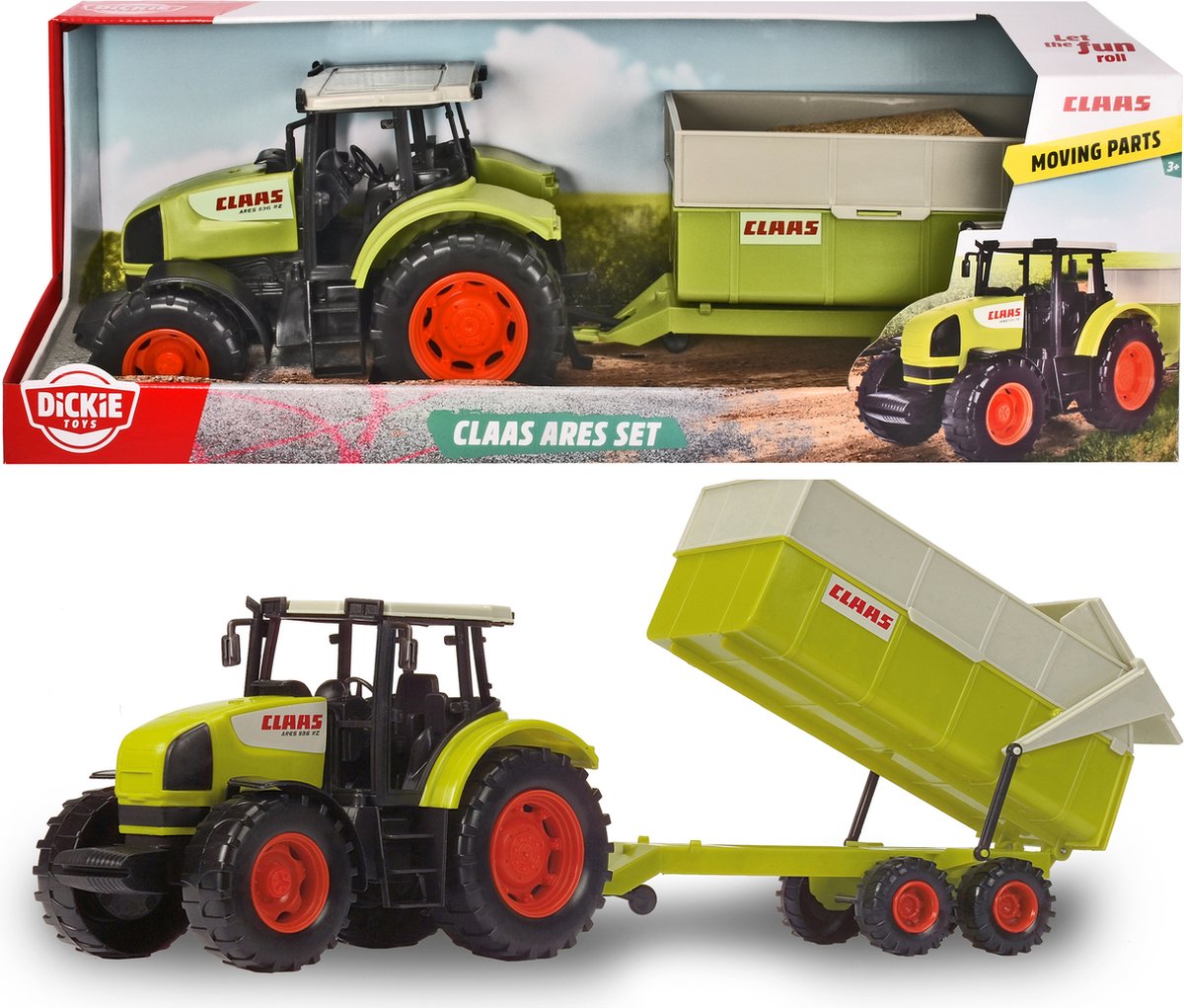 Dickie toys claas - tractor aanhangwagen - 57 cm - speelgoedvoertuig