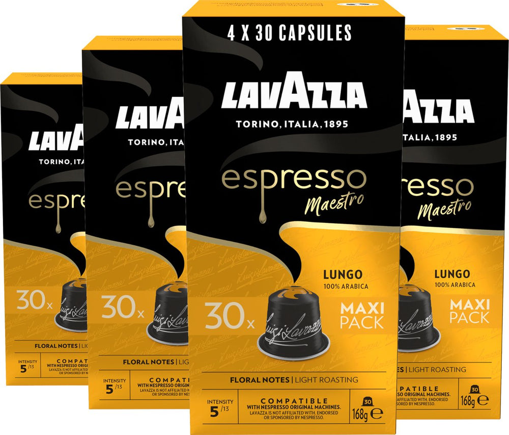 Lavazza espresso lungo koffiecups - 120 nespresso cups - 100% arabica koffie - intensiteit: 5 13 - 4 x 30 aluminium capsules