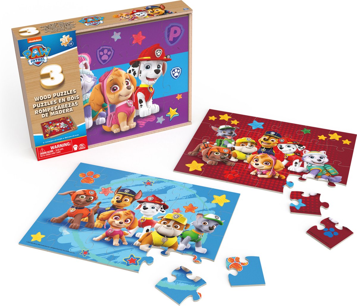 Paw Patrol 3in1 houten puzzel in doosje 3x24 stukjes