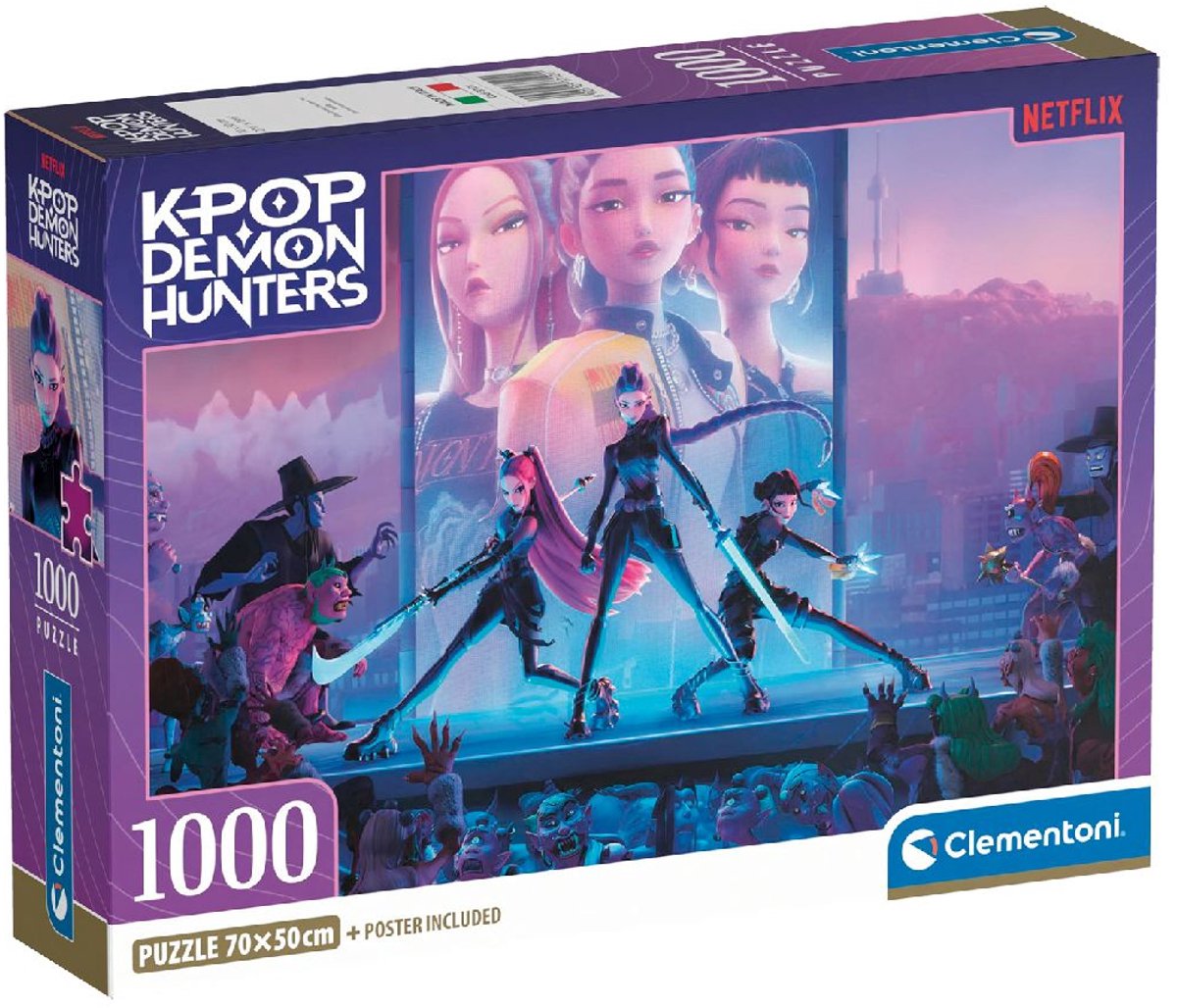 Clementoni k-pop demon hunters puzzel 1000 stukjes van compact - kpop huntrix legpuzzel - k pop hobby cadeau voor kinderen vanaf 6 jaar