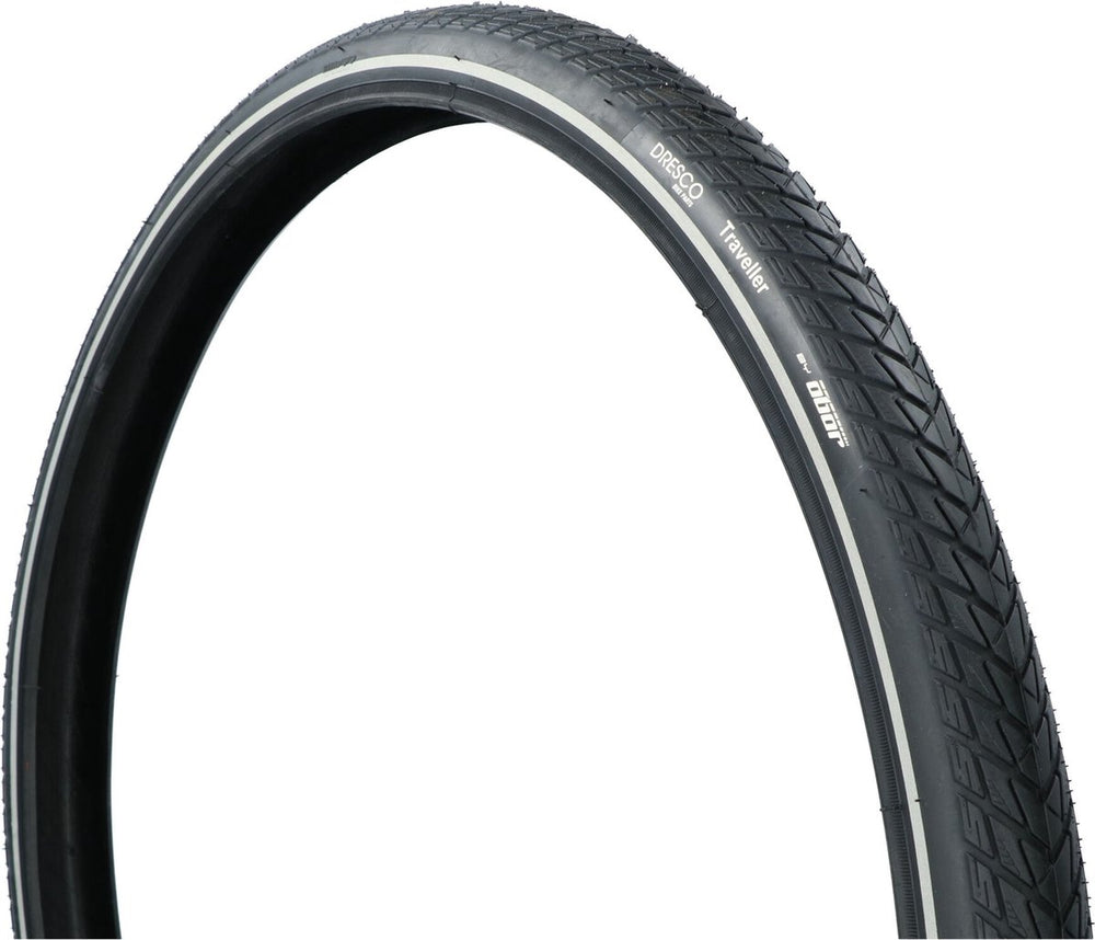 Dresco buitenband traveller - bandenmaat 28x1.60 – etrto maat 42-622 – anti lek band met anti puncture system (aps) – met 3mm brekerlaag - veilige reflectie - lage rolweerstand – zeer hoge lekbestendigheid - optimale grip – zwart