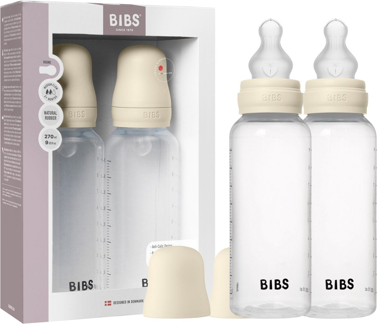 Bibs babyfles - 270ml - 2-pack - siliconen speen - ivory