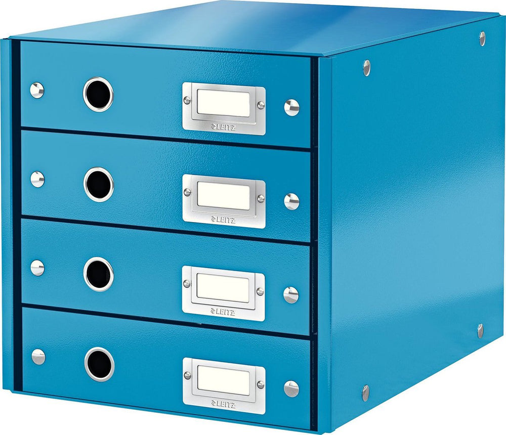 Leitz wow click store ladekast met 4 laden - 81% gerecycled karton - voor a4 formaten - ruimtebesparende opberger - blauw