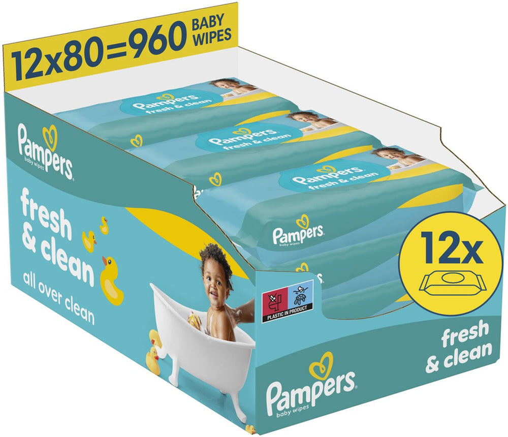 Pampers fresh clean babydoekjes - 12 verpakkingen van 80 doekjes = 960 billendoekjes