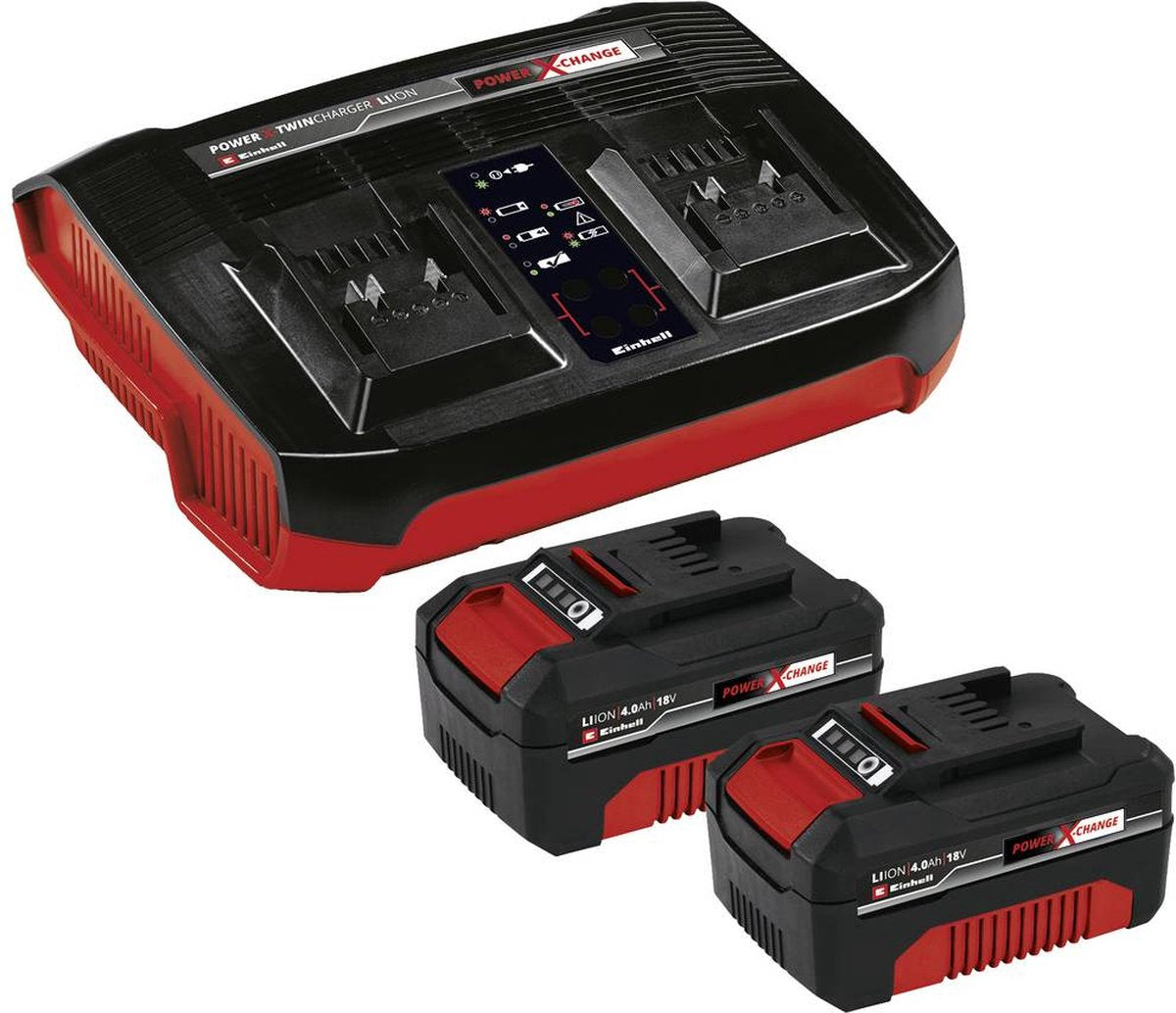 Einhell 18 v 4.0 ah power x-change starter kit - 2x 4.0 ah accu en duo-lader - universeel voor alle power x-change machines