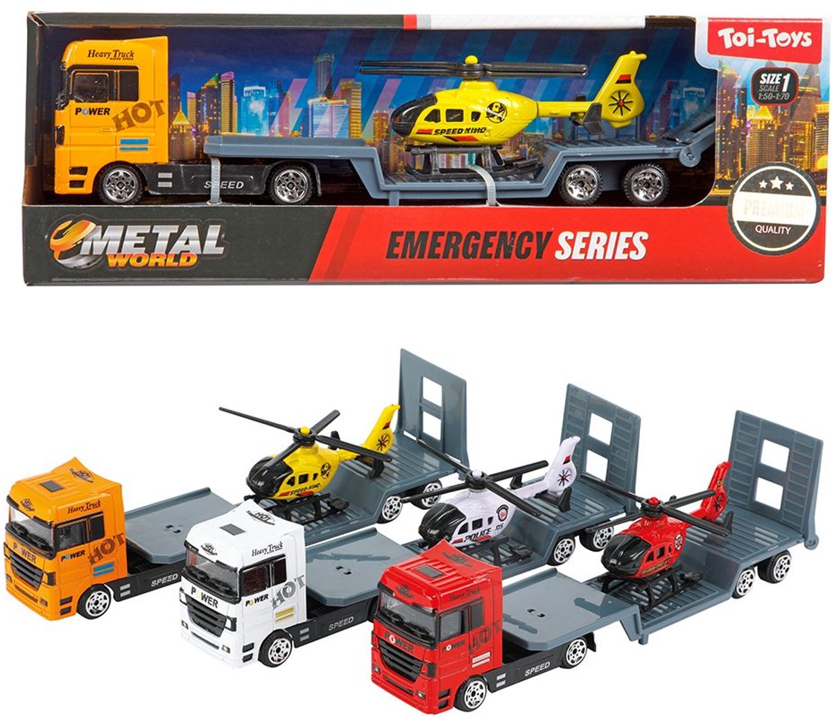 Toi-Toys Metalen Vrachtwagen met Oplegger en Helikopter
