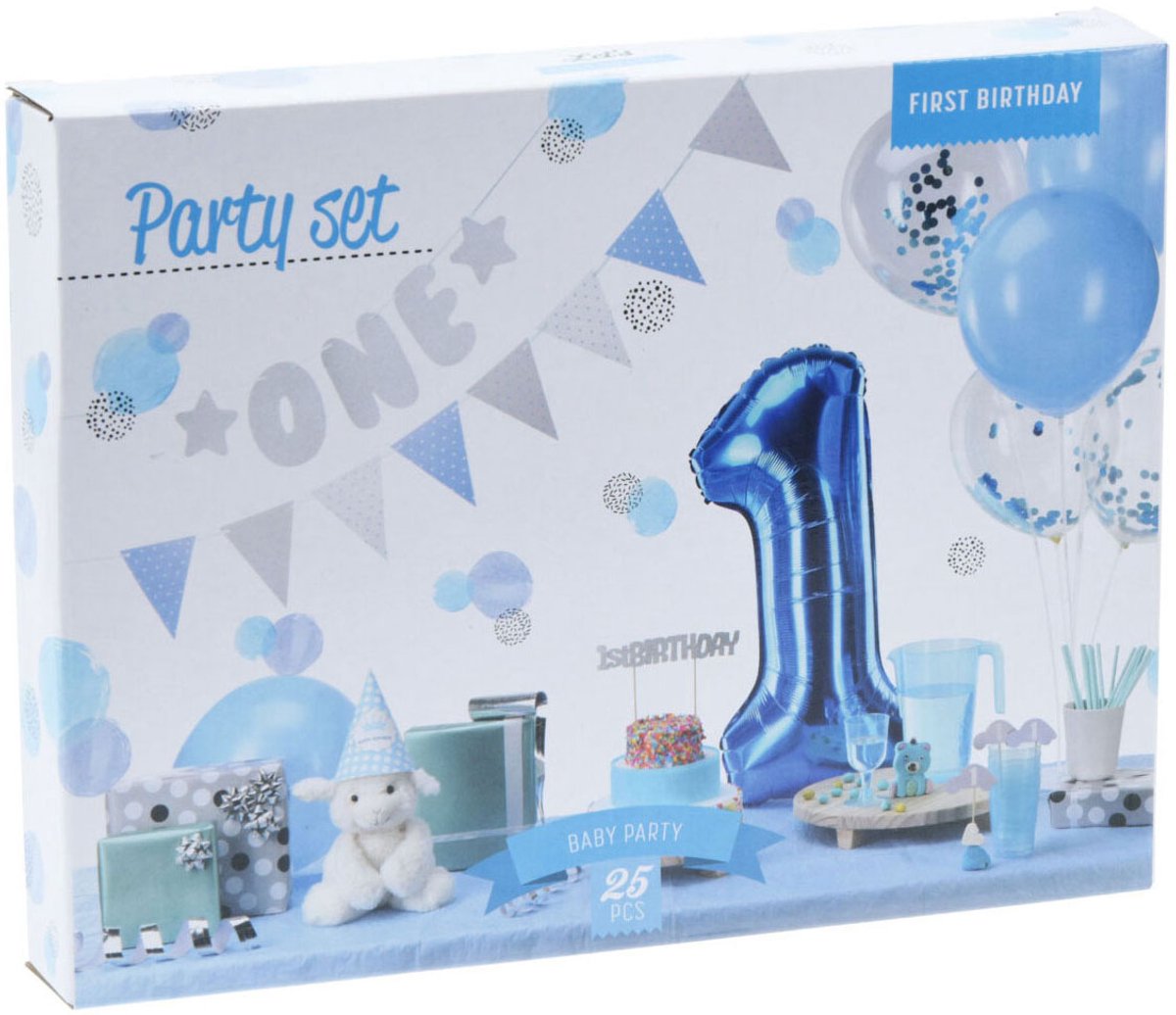 Set feestversiering 1e verjaardag - blauwe jongen, 9dlg.