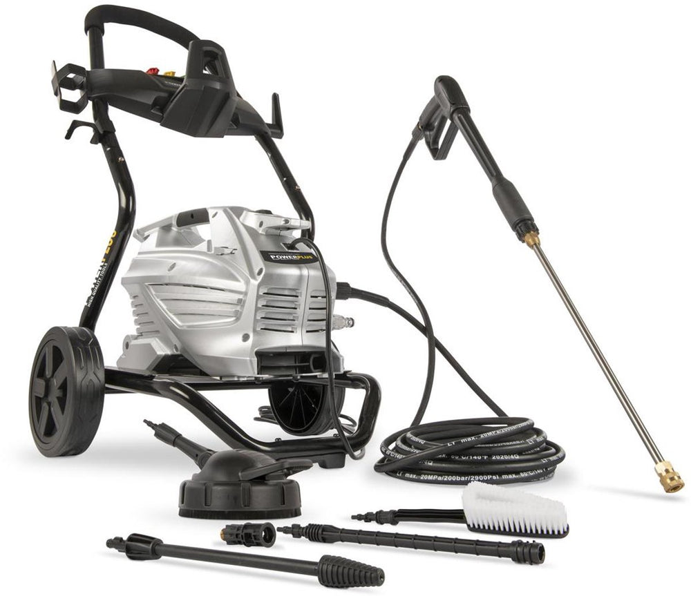 Powerplus elektrische hogedrukreiniger powxg90430 - [5620} terrasreiniger, start stop functie, max. druk van 190 bar en temperatuur van 50 °c, 10 m slang en accessoires inbegrepen, reinigen van auto's, meubelen en fiets
