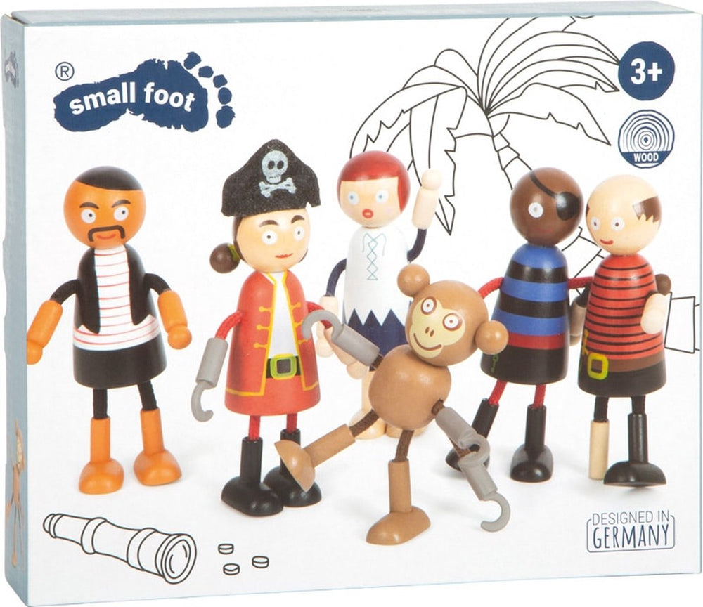 Small foot - Wooden pirate figurines, bendable, 6 pcs.