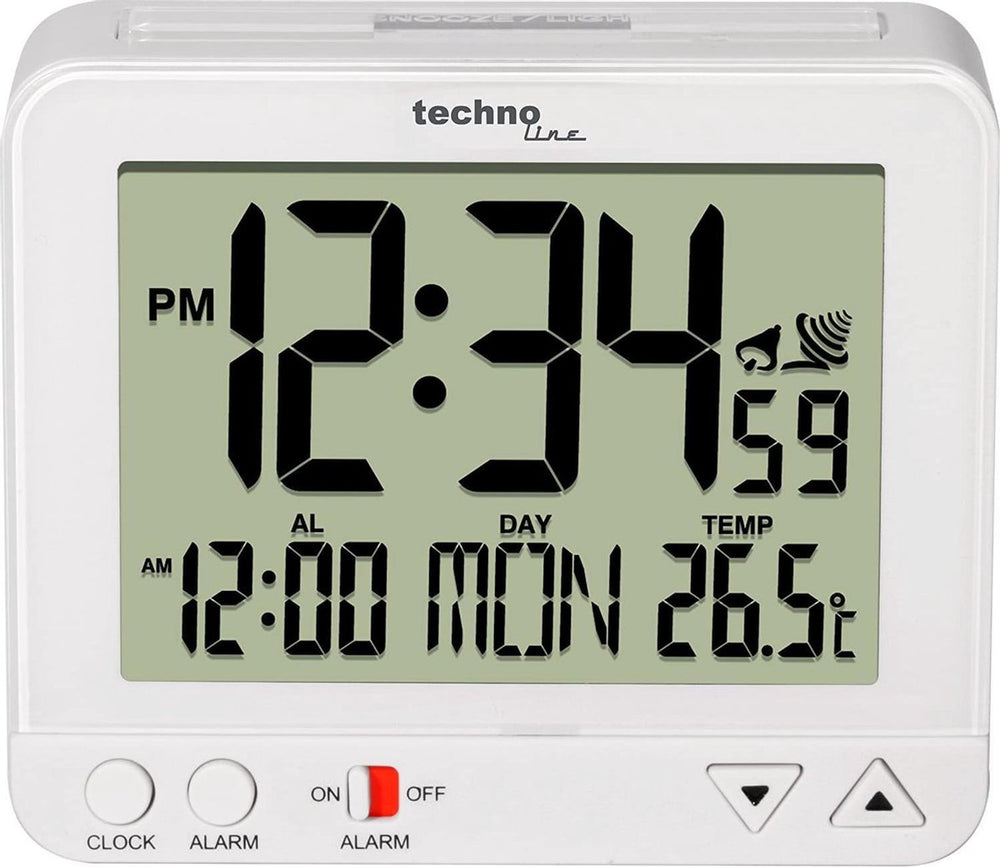 Technoline wt 195 white - wekker - digitaal - radiogestuurde tijdsaanduiding - 12 24 - datumaanduiding - binnentemperatuur - alarm - snooze - achtergrond verlichting - nachtlichtje - wit