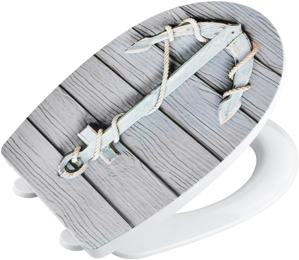 Wenko wc bril rope - thermoplast met structuurprint - easy-close softclose sluiting - fix-clip bevestiging afklikbaar in rvs - belastbaar tot 350 kg - toiletbril decor met structuur - toiletzitting met print