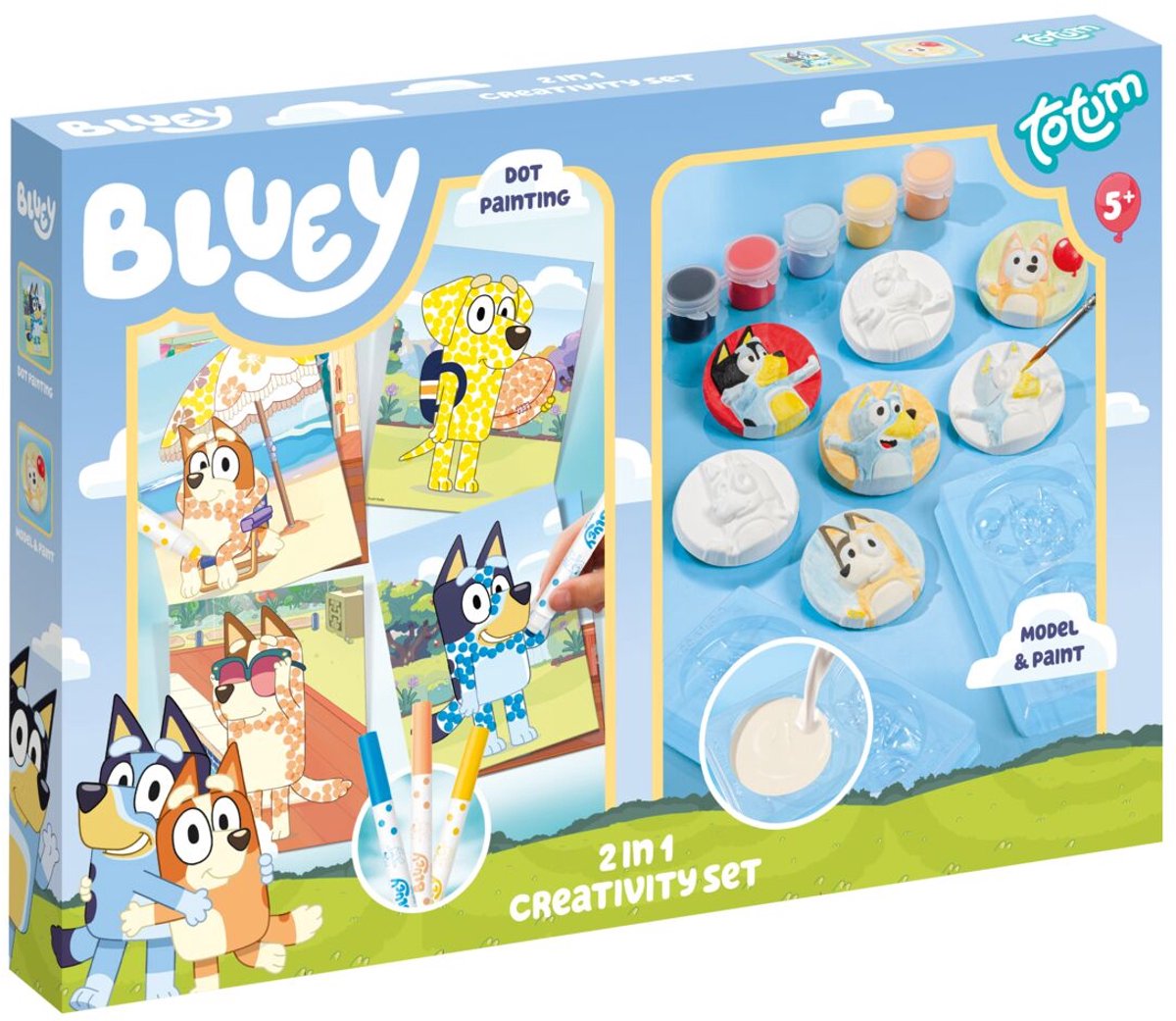 Totum bluey 2 in 1 knutselset gips gieten en stempelkaarten maken - creatief speelgoed vanaf 5 jaar - cadeautip knutselen kleuters jongens en meisjes