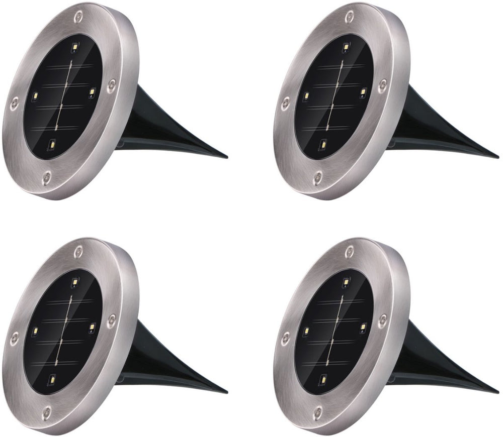 Grundig solar tuinverlichting grondspots - set van 4 prikspots buiten - tuinverlichting led op zonne energie - solar lamp voor padverlichting - rvs - cool white
