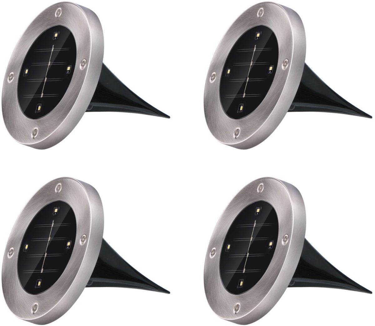 Grundig solar tuinverlichting grondspots - set van 4 prikspots buiten - tuinverlichting led op zonne energie - solar lamp voor padverlichting - rvs - cool white
