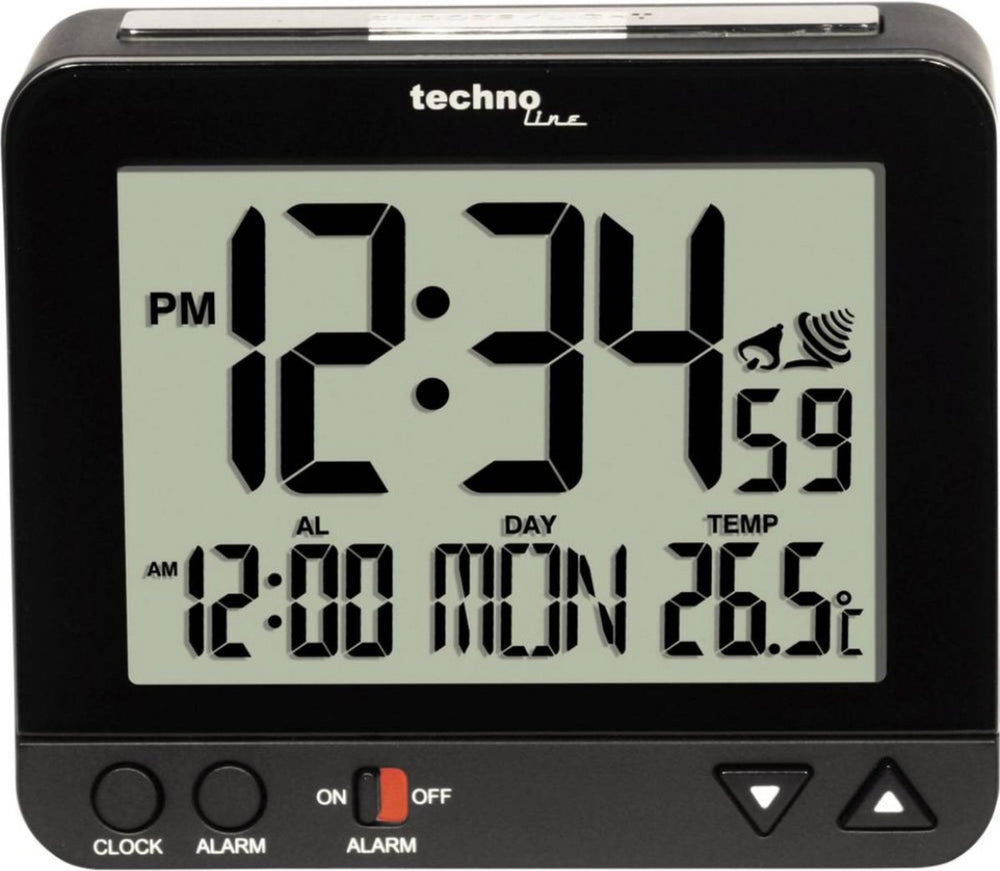 Technoline wt 195 black - wekker - digitaal - radiogestuurde tijdsaanduiding - 12 24 - datumaanduiding - binnentemperatuur - alarm - snooze - achtergrond verlichting - nachtlichtje - zwart