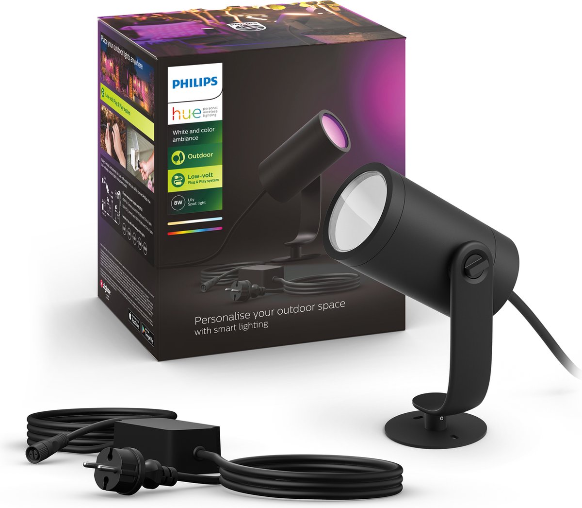 Philips hue lily tuinspot - wit en gekleurd licht - 1-spot - zwart - lowvolt - basis