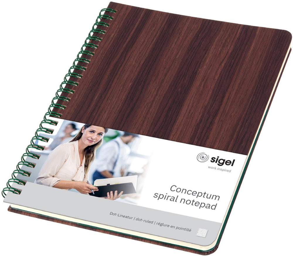 Sigel notitieboek a5 - conceptum - houtstructuur - punt-gelijnd - spiraalgebonden - si-co675
