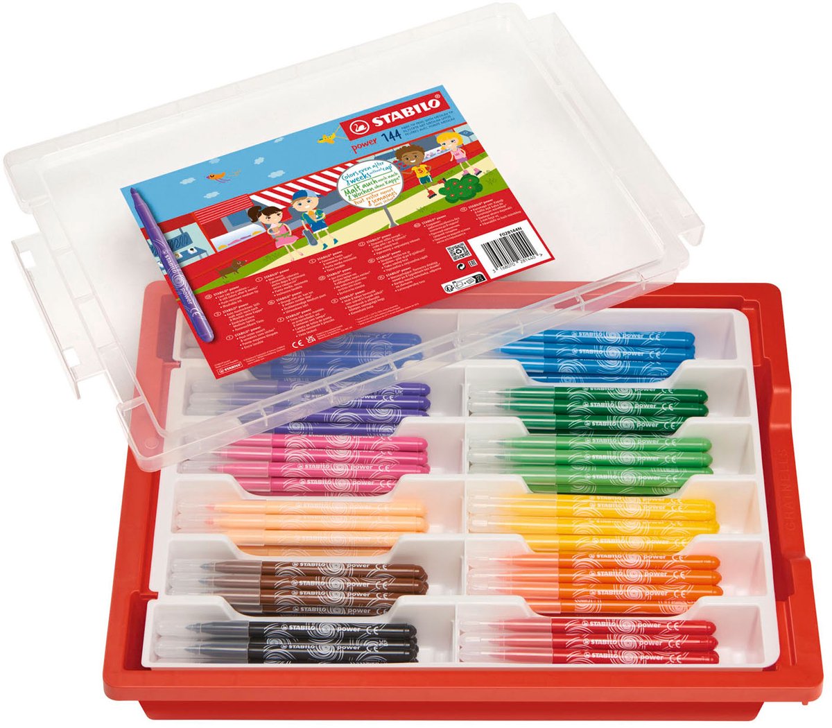 Stabilo power - viltstift - tot 8 weken zonder dop - schoolverpakking met 144 stuks