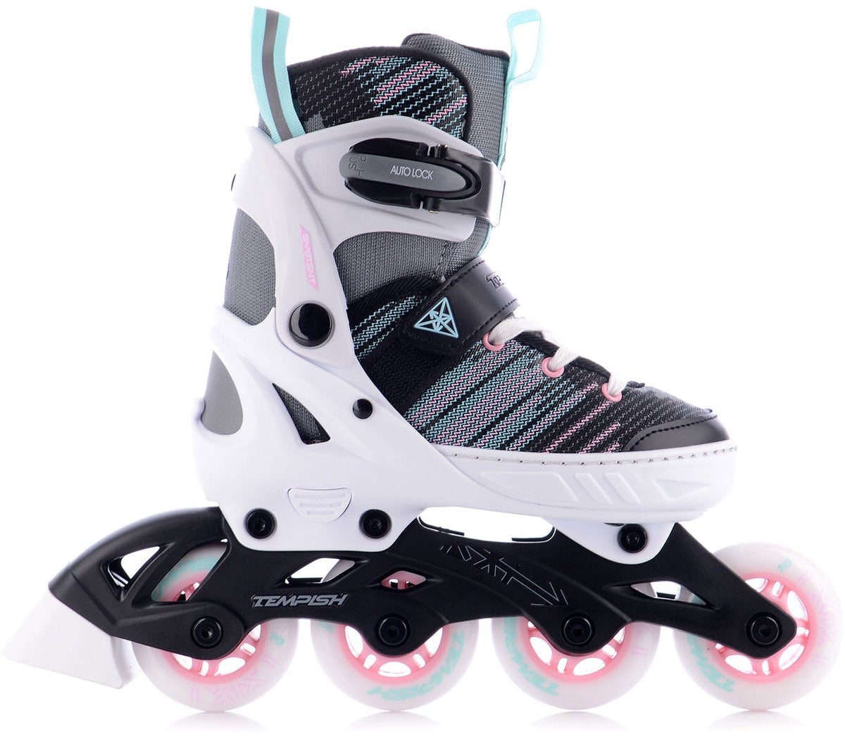 Tempish systent skeelers - inline skates - verstelbaar - kinderen - wit zwart roze - maat 37-40