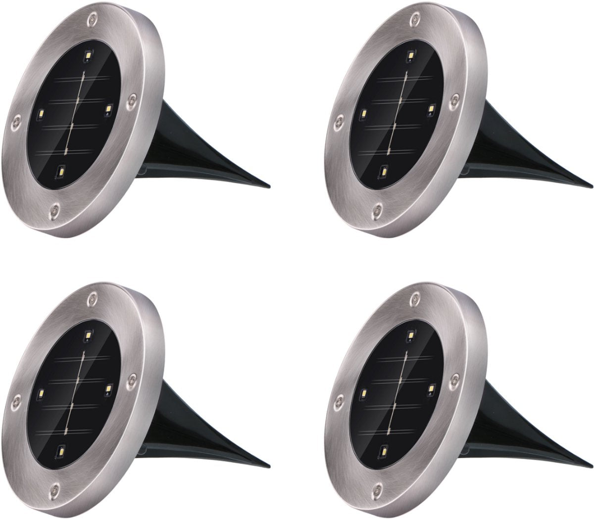 Grundig solar tuinverlichting grondspots - set van 4 prikspots buiten - tuinverlichting led op zonne energie - solar lamp voor padverlichting - rvs - cool white