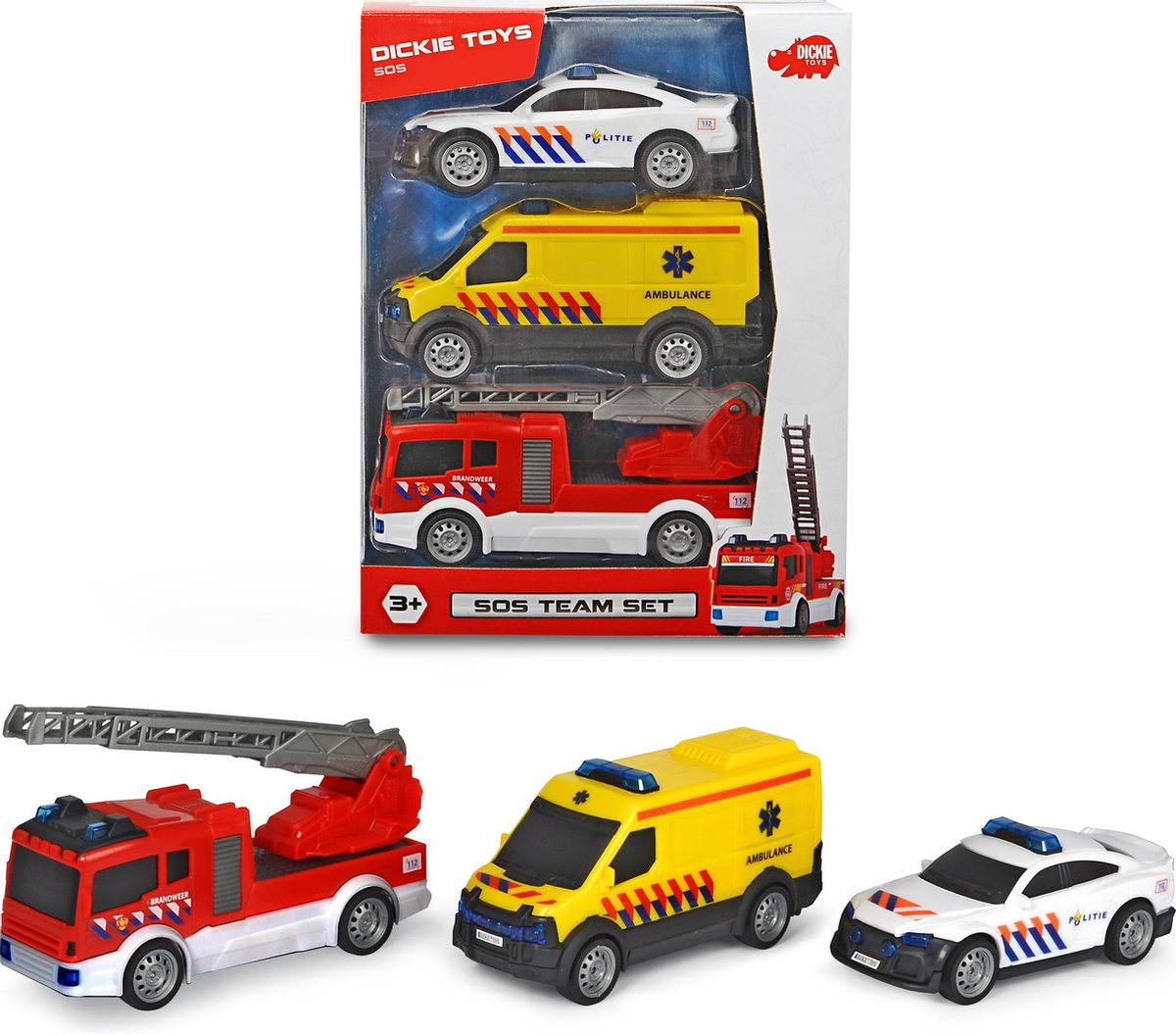 Dickie toys sos team set nederlandse reddingsdiensten - politie - brandweer - ambulance - vanaf 3 jaar - speelgoedvoertuig