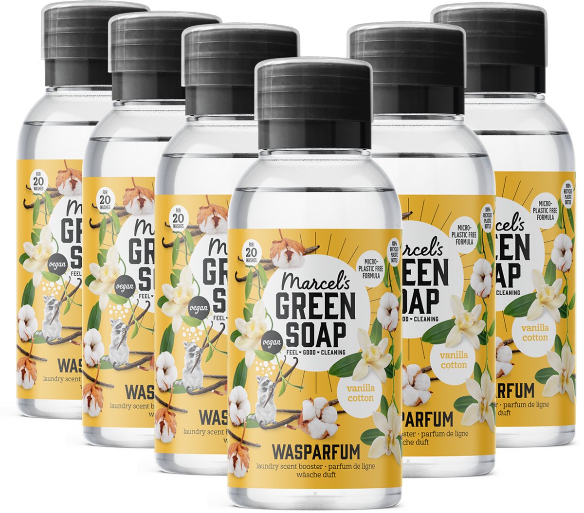 Marcel's green soap wasparfum - vanille katoen - 6 x 250ml - 120 wasbeurten