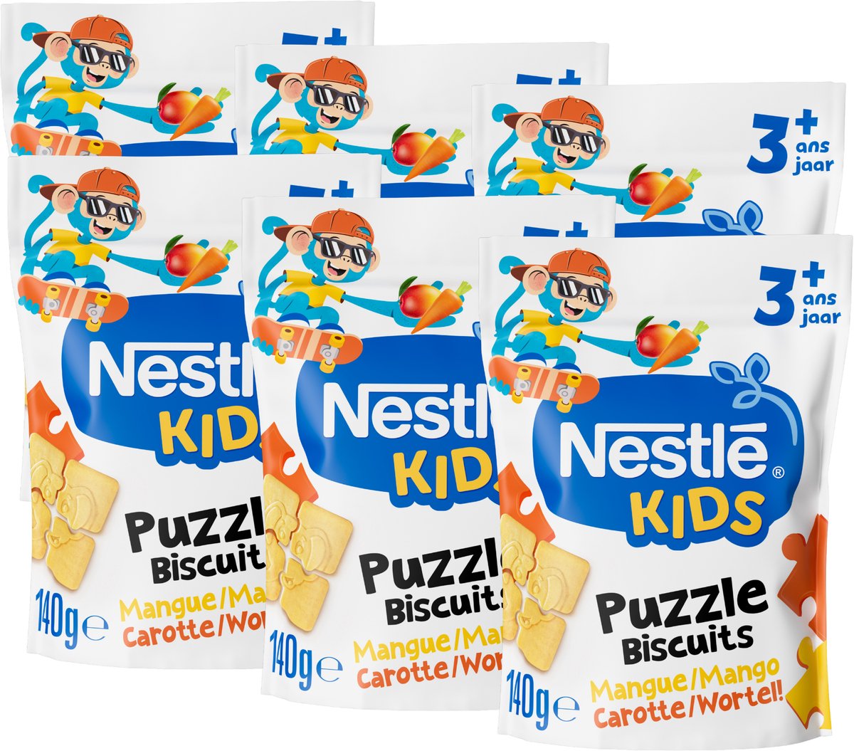 Nestlé kids puzzle biscuit mango carrot - peuter snack - 3+ jaar - 6 x 140g