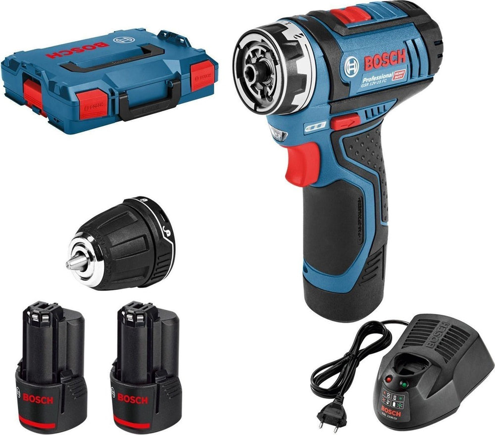 Bosch accu schroefboormachine gsr 12v-15 fc (2x 2,0ah + gal 1230 cv + gfa 12-b)
