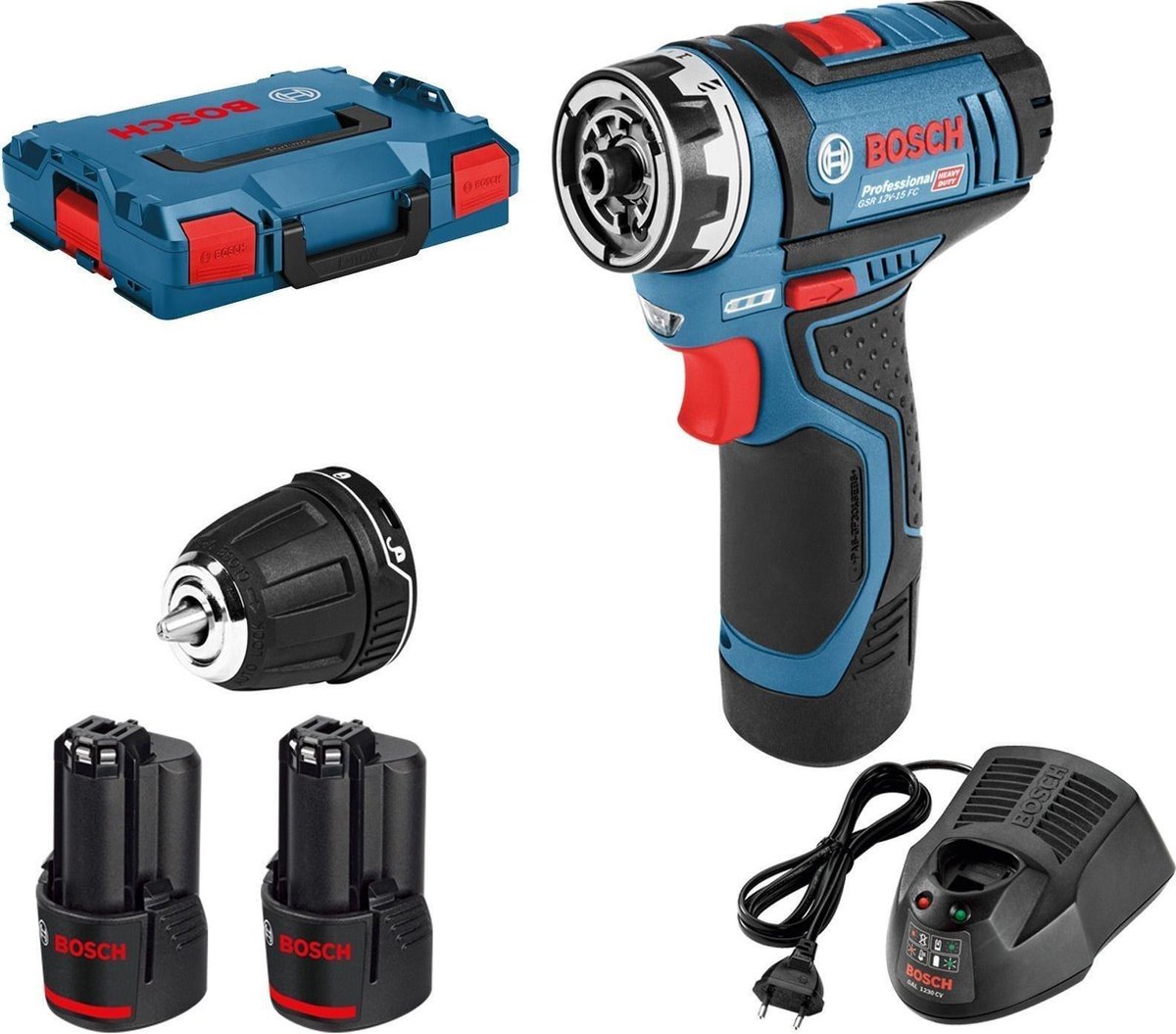 Bosch accu schroefboormachine gsr 12v-15 fc (2x 2,0ah + gal 1230 cv + gfa 12-b)