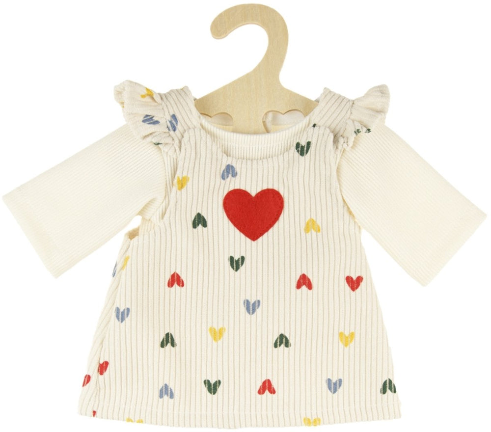 Heless poppen ribfluwelen jurk hartjesconfetti, 28-35 cm
