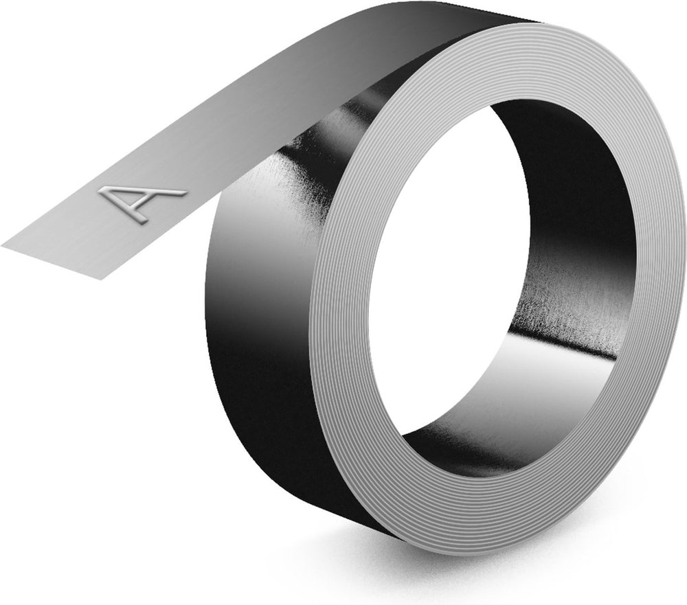 Dymo industriële reliëfetiketten | 12mm x 6,4m | niet klevende roestvrij staal | labels voor rhino m1011 industriële reliëfprinter