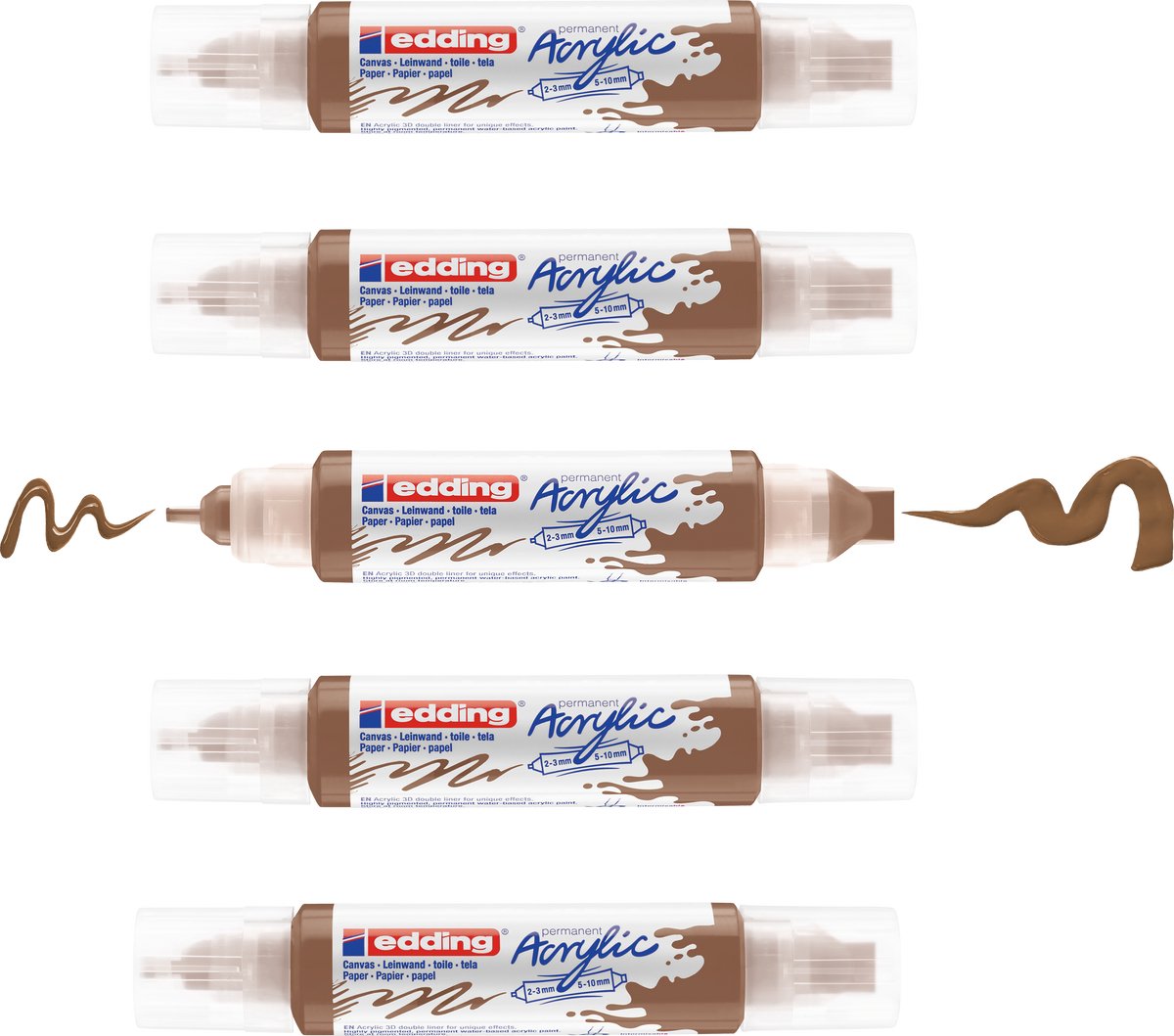 Edding 5400 acrylic 3d double liner hazelnoot – 5 acryltubes – dubbele punt 2-3 mm 5-10 mm – hoogwaardige waterbasis acrylverf voor canvas, hout papier