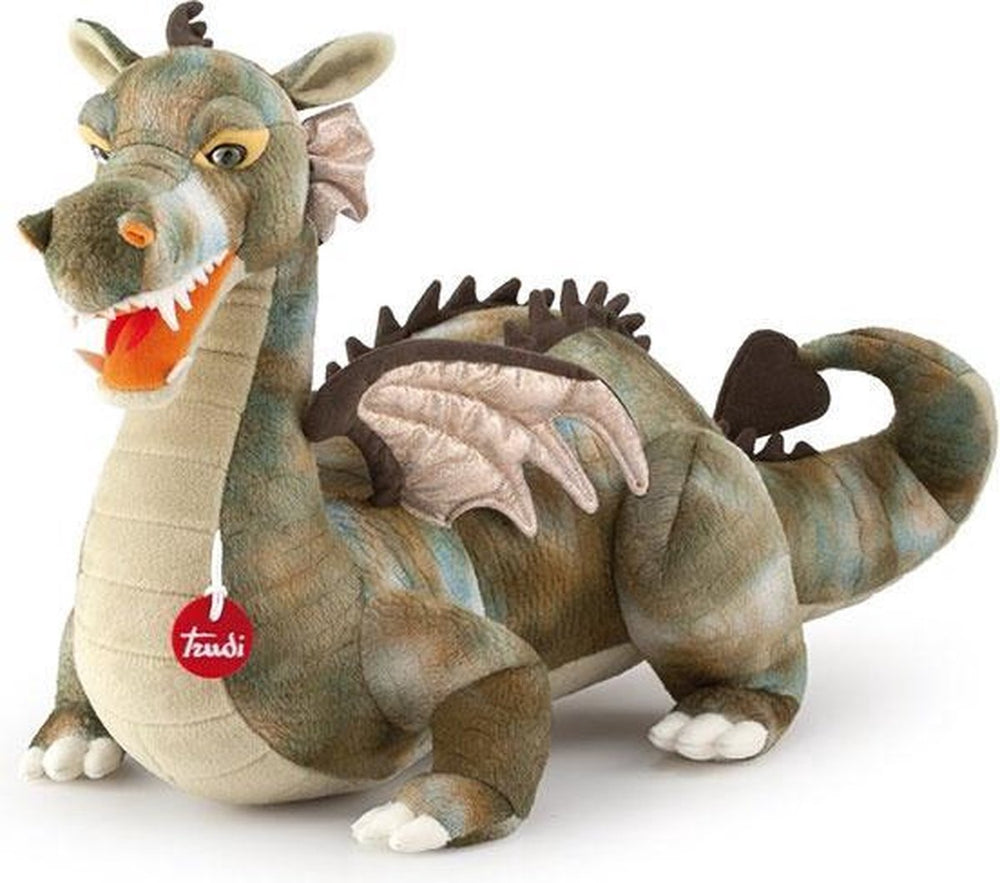 Trudi - knuffel draak drago arancio 24 cm - handgemaakt in italie - zacht pluche - knuffeldier voor jongens en meisjes - groen oranje - 35x26x24 cm maat s