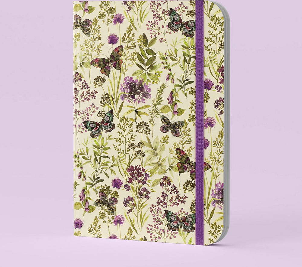 Peter pauper compacte notitieboek - amethyst butterflies - met elastieksluiting - 13x18 cm