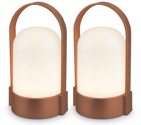 B.k.licht asa - set van 2 oplaadbare tafellampen - snoerloze lamp - dimbaar - kampeerlamp - tentlamp - 50 lm - voor binnen en buiten - 9 x 8 x 15,5 cm - bruin